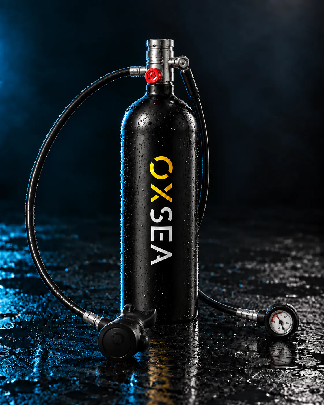 OX2000, an Oxsea mini dive tank, standing upright