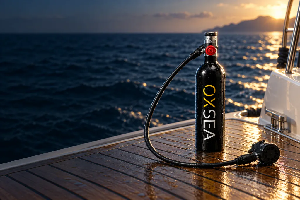 An OX1000 and its regulator on the deck of a boat at sunset.